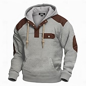 baratos hoodies básicos dos homens-Homens Moletom Moletons Waffle Moletom com capuz Preto Vinho Azul Marinha Cáqui Cinza Claro Com Capuz Henley Tecido Patchwork Bloco de cor Desportos e Ar livre Casual Diário Roupa de rua Legal Roupa