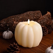 Недорогие Декоративные огни-Осенняя светодиодная беспламенная свеча-светильник в виде тыквы на Хэллоуин, для вечеринки в честь Дня благодарения, для украшения рабочего стола, подвесной светильник с 8 функциями, таймером, пультом