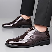 cheap Oxford Shoes-Men's Black Patent Leather Oxford Shoes Lace-Up Formal Dress Shoes Glossy Business Wedding Footwear for Groom, Office, Banquets, Parties, Evening Events and Smart Gentleman Style