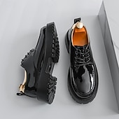 economico Scarpe Oxford-scarpe oxford nere lucide da uomo – scarpe eleganti stringate in vernice con suola spessa per feste serali, moda gotica, concerti e occasioni speciali