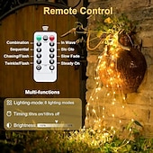 abordables Guirlandes lumineuses à piles-Lot de 2 guirlandes lumineuses à 200 LED, 20 m/66 pieds, pour Noël, Halloween, mariage, fête, festival, décoration intérieure et extérieure, avec boîtier à piles étanche AAA et télécommande