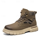 olcso Harci bakancs-Fekete műbőr férfi fűzős csizma vastag talppal és katonai stílussal – tökéletes Harley-Davidson motorosoknak, punk rockereknek, hétköznapi viseletnek és trendi utcai divatnak.