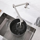cheap Kitchen Faucets-Kitchen Faucet,Wall Mounted Pot Filler Two Handles One Hole Chrome/Oil-rubbed Bronze/Nickel Brushed Foldable Pot Filler Wall Mounted Contemporary Kitchen Taps with Cold Water Only