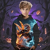 tanie Stroje na Halloween dla chłopców-Halloween Dla chłopców 3D Dinozaur Bluza z Kapturem Długi rękaw Wiosna Jesień Moda Moda miejska Dzieci 4-12 lat Kaptur Na zewnątrz Codzienny Regularny