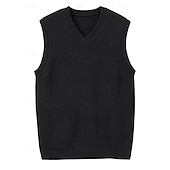cheap Men&#039;s Sweater Vest-Men&#039;s Sweater Vest Dress Sweater Pullover Sweater Jumper Vest Knit Sweater Ribbed Knit Regular Tops Knitted Plain V Neck Fashion Casual Vacation Daily Wear Clothing Apparel Fall Winter Black Green S