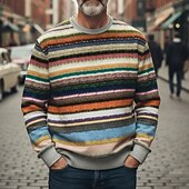 Men's Horizontal Stripes Sweatshirt Sweatshirts Long Sleeve Sweatshirt Crewneck Vintage Retro Print Holiday Going out Festival Print Fall Winter3