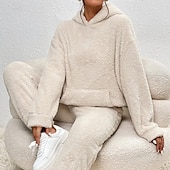 رخيصةأون بدلات رياضية-نسائي بدلة رياضية من قطعتين هودي صالة مجموعات بدلات رياضية لون سادة أطقم ملابس رياضية خريف &amp; شتاء أسود أبيض الصالة الرياضية الخارج ركض كم طويل رياضة ألبسة رياضية مرن نسبياً عادي