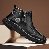 abordables Bottines-Homme Bottes Rétro Marche ancien Quotidien PU Confortable Bottes Mi-Mollet Mocassin Brun foncé Noir Gris Printemps Automne