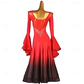 Недорогие Соревновательная одежда-Женское платье для бальных танцев синего цвета с эффектом омбре, стразами, рукавами-колокольчиками и расклешенной юбкой – идеально подходит для латиноамериканских танцев, танго и выступлений.