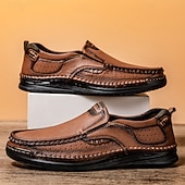 tanie Buty casual slip-on-Brązowe mokasyny męskie – klasyczne i wygodne, wsuwane buty do jazdy samochodem z ręcznie szytymi detalami, idealne do noszenia na co dzień, w biurze i w biznesie
