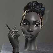 billiga Skulpturer-huvud rökelse brännare svart kvinna, svart dam huvud doft brännare svart kvinnor huvud, huvud rökelse brännare svart kvinna, huvudet rökelse hållare för olika miljöer