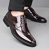 cheap Oxford Shoes-Men's Black Patent Leather Oxford Shoes Lace-Up Formal Dress Shoes Glossy Business Wedding Footwear for Groom, Office, Banquets, Parties, Evening Events and Smart Gentleman Style