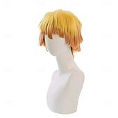 economico Parrucche Anime-Parrucca Cosplay Gialla Gradiente Arancione Capelli Ricci Corti per Uomini Parrucche di Halloween