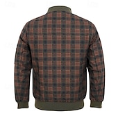economico Giubbotti Casual-Per uomo Giubbotto bomber Giacca Casual Vacanza Quotidiano Caldo Tasca Autunno Inverno Plaid Moda Classico Collo alla coreana Regolare Verde scuro Verde militare Giacca