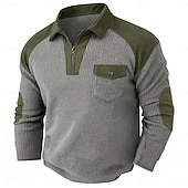 preiswerte T-Shirt mit Waffelstrick-Herren Waffel-T-Shirt Waffel-Henley-Hemd Langarm Revers Viertelreißverschluss Herbst Frühling &amp; Herbst Einfarbig Mode Basic Lässig Taschen Patchwork Straße Lässig Sport Schwarz Wein Marineblau Top
