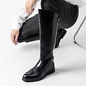 preiswerte Reitstiefel-Hohe schwarze Reitstiefel für Herren – kniehohe Reitstiefel aus echtem Kunstleder mit seitlicher Schnalle zum Reiten, für Kostüme und formelle Anlässe