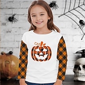 halpa Tyttöjen Halloween-asut-Halloween Tyttöjen 3D Kurpitsa T-paita Pitkähihainen Kevät Syksy Muoti Perus Lapset 4-12 vuotta Tiukka pyöreä kaula-aukko ulko- Kausaliteetti Päivittäin Normaali