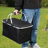 Недорогие камера хранения багажа и путешествий-Прочная портативная сумка-холодильник из ткани Оксфорд с ручками – черная термосумка для пикника, кемпинга &amp;для встреч на свежем воздухе, безопасен для продуктов питания, сохраняет напитки холодными,