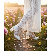 tanie Buty do kostki-białe koronkowe botki damskie na przezroczystym obcasie słupkowym - idealne na wesela i imprezy okolicznościowe