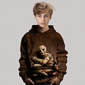 billiga Pojkes Halloween kostymer-Halloween Pojkar 3D Dödskalle Huvtröja Långärmad Vår Höst Mode Streetwear Barn 4-12 år Huva Utomhus Ledigt Dagligen Normal