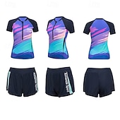 billiga One Pieces Rash Guards-Dam Rash-guards Baddräktsset 2-delade baddräkter med shorts Lappverk Dragkedja fram UPF50+ Snabb tork Hög Elasisitet Kortärmad Badkläder Surfing Dykning Snorkelfenor Sommar