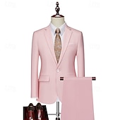 abordables Blazers Classiques pour Hommes-Homme Blazer Costumes Affaires Cocktail Fête de mariage 2 Pièces Mode Occasionnel Printemps Automne Polyester Uni Avec Poches Boutons Confortable Simple Boutonnage veste Noir Blanche Jaune Rose Claire