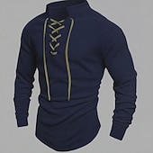 economico T-shirt in maglia a coste-Per uomo Maglietta Maglietta a Maglia a Coste Camicia a Maniche Lunghe Manica Lunga Collo alla coreana Primavera Autunno Inverno Semplice Striscia di Fossa Moda Designer Essenziale Coulisse Lavoro a