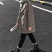 billiga Pojkars trenchcoats-Pojkar 3D Slät Yllerock Långärmad Höst Vinter Streetwear Grundläggande Barn 4-13 år Dagligen Normal