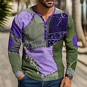levne Geometrické-Pánské Slátanina Tričko Tričko Henley Trička Dlouhý rukáv Vinobraní Designové stylové Venkovní Ležérní Denní Podzim Jaro léto Zelená Vodní modrá Fialová Kávová Henley Tričko Henley