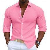 economico camicia da uomo con bottoni-Per uomo Camicia Camicia di Velluto a Coste Camicia con Bottoni Bianco Rosa Blu Kaki Manica Lunga Semplice Collo ripiegato All&#039;aperto Vacanza Bottonato Abbigliamento Moda Streetwear Classico Casual