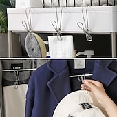 お買い得  収納＆整理-25個のステンレススチール製洗濯バサミフッククリップ、丈夫な吊り下げクリップ、多目的湾曲フッククランプ、キッチンバスルーム収納、家庭用洗濯物干し用靴下乾燥オーガナイザー、再利用可能な金属クリップ。