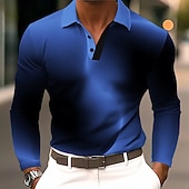 halpa Miesten geometrinen poolo-Miesten Kaltevuus Geometrinen Polo Pitkähihainen Poolopaidat Kauluskäänne Business Casual Urheilu- ja treenivaatteet Arki-asut 3D-tulostus Napit Kevät Syksy Talvi Sininen Purppura Ruskea