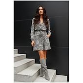 olcso Slouch Boots-női szürke velúr bő szárú csizma hegyes orrú és tömbsarkú cipővel - elegáns őszi és téli lábbelik hétköznapokra és elegáns alkalmakra