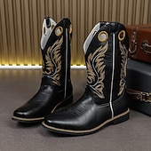 levne Cowboy &amp; Western Boots-Pánské kovbojské boty z vyšívané imitace kůže – klasické westernové jezdecké boty s prošívaným designem pro outdoor, country tanec a běžné nošení