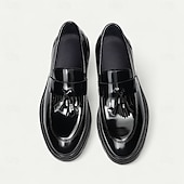 זול מכנסי עור פרימיום-נעלי לוקס שחורות לגברים עם ציציות, נעלי עסקים קלאסיות, ללבישה במשרד, מסיבות ואירועים חצי רשמיים