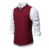 preiswerte Herrenweste-Herren Weste Gilet Urlaub Party Geschäft Mode Lässig Frühling Herbst Tasche Knöpfe Polyester Bequem Karomuster Streifen Einreihig Ein-Knopf Stehkragen Normale Passform Wein Marineblau Dunkelgray