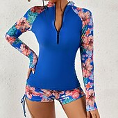 abordables Lycra de surf-Femmes Maillots de bain intégraux Combinaison Fine UPF50+ manche longue Maillot de Bain Natation Plongée Surf Plongée en apnée Floral Été Printemps Automne