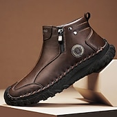 abordables Bottines-Homme Bottes Rétro Marche ancien Quotidien PU Confortable Bottes Mi-Mollet Mocassin Brun foncé Noir Gris Printemps Automne