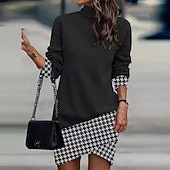 halpa Puserot ja hupparit-Naisten Mini mekko Huppari mekko Tyylikäs Muoti Moderni Loma Päivittäin Bile Normaali Leopardi Pääkallot Raidoitettu Pitkähihainen Poolokaulus Musta ja valkoinen Leopardi Musta Ruskea Syksy Talvi