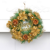 cheap Wreaths, Garlands &amp; Swags-Christmas Wreath for Front Door, Indoor &amp; Outdoor Decoration, Gold Holiday Floral Vine Wreath with Merry Christmas Letters, Artificial Garland for Hotel, Store, and Home Decor