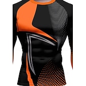 Недорогие Футболки и майки для бега-Муж. Футболка для бега Компрессионная футболка 3D печать Длинный рукав Основной слой Весна Осень Геометрический принт Быстровысыхающий Сжатие видеоизображений Для тренировки Power Flex Влагоотводящие