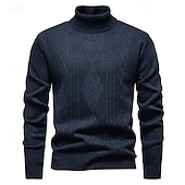 preiswerte Herrenpullover-Herren Pullover Strickpullover Gerippt Stricken Normale Oberteile Gestrickt Einfach Rollkragen Mode Basic Urlaub Alltagskleidung Bekleidung Herbst Winter Wein Schwarz S M L