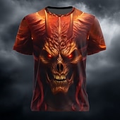 お買い得  頭蓋骨と骨-男性用 3D印刷 3D 悪魔 Tシャツ 半袖 Tシャツ 3Dプリント クルーネック シャツ 誇張された デザイナー ホラー パーティー ストリート 祝日 ブルー オレンジ グリーン 夏 春 オールシーズン 衣類 S M L XL XXL XXXL