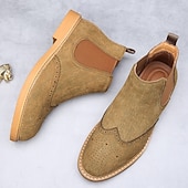 abordables Bottes de Chelsea-Bottines Chelsea grises pour hommes avec détails brogue à bout d&#039;aile, style vintage élégant pour les mariages, le travail et les occasions semi-formelles
