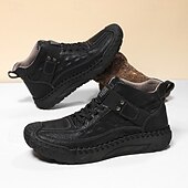 baratos Botas de cano curto-Botas masculinas de couro sintético genuíno marrom para caminhadas ao ar livre com sola antiderrapante – calçado casual para viagem e aventura