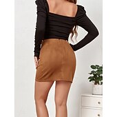 preiswerte Formelle Röcke-Damen Rock A-Linie Elegant Mode Mini Hohe Taille Röcke Einfach Mikroelastisch Straße Date Schwarz Rosa Khaki Grau Frühling Velourleder