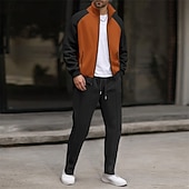 cheap Basic Tracksuits-Men&#039;s Sweatshirt Tracksuit Outfit Set Stand Collar Outdoor Daily Sports Drawstring Zip Up Pocket Color Block White Brown Khaki Polyester Activewear Fashion Streetwear Spring