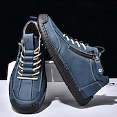 メンズブルーカジュアルレースアップアンクルブーツ、サイドジッパー付き、ハンドメイドスタイル、快適な滑り止めソール、アウトドアや普段使いに最適 お買い得  アンクルブーツ-メンズブルーカジュアルレースアップアンクルブーツ、サイドジッパー付き、ハンドメイドスタイル、快適な滑り止めソール、アウトドアや普段使いに最適