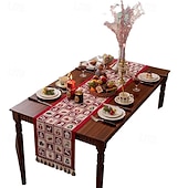 abordables Cuisine de noël-Chemin de table de Noël décoration de table jacquard en chenille décor de table à manger de Noël avec pendentif décor de table festif pour Noël