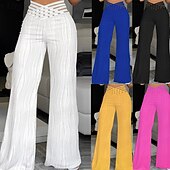 economico gamba larga e vita alta-Per donna Gamba larga Chinos Moda Streetwear Lunghezza intera Vita Alta Semplice Fascia Elastica Comodo Morbido Confortevole Elasticizzato Formale All&#039;aperto Vacanza Nero Bianco Giallo Rosa Primavera